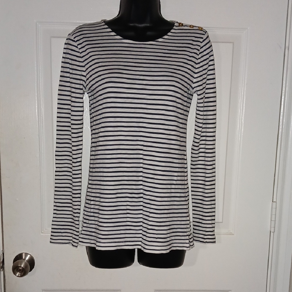 J. Crew Navy and White Striped Long Sleeve Top